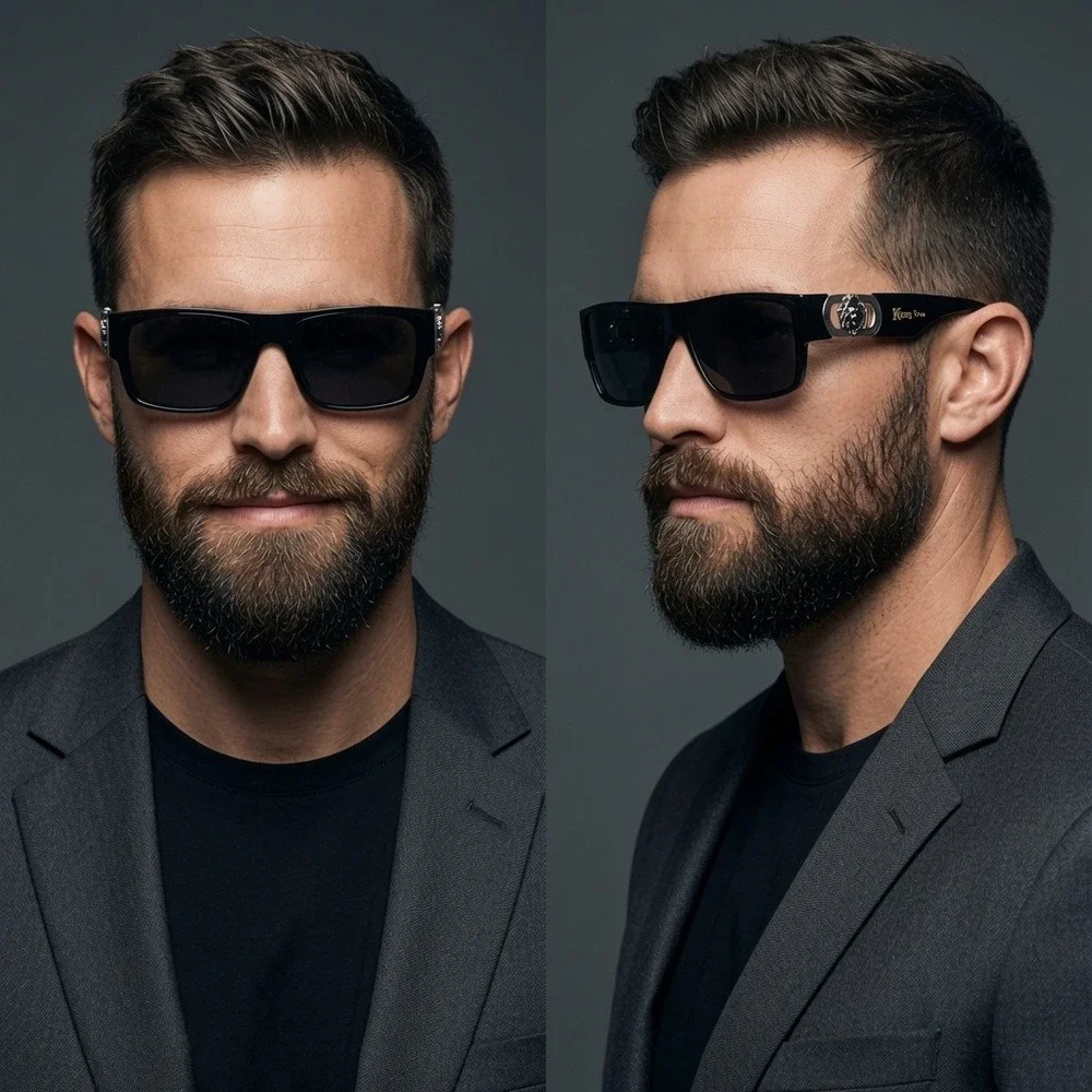 Black Lion Medallion Sunglasses Mens Rectangular Flat Top Streetwear Shades 2026